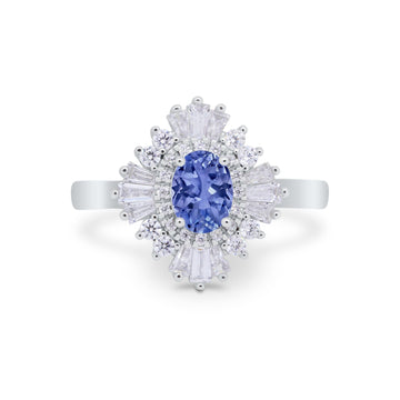 Vintage Oval Halo Wedding Ring Simulated Tanzanite CZ 925 Sterling Silver